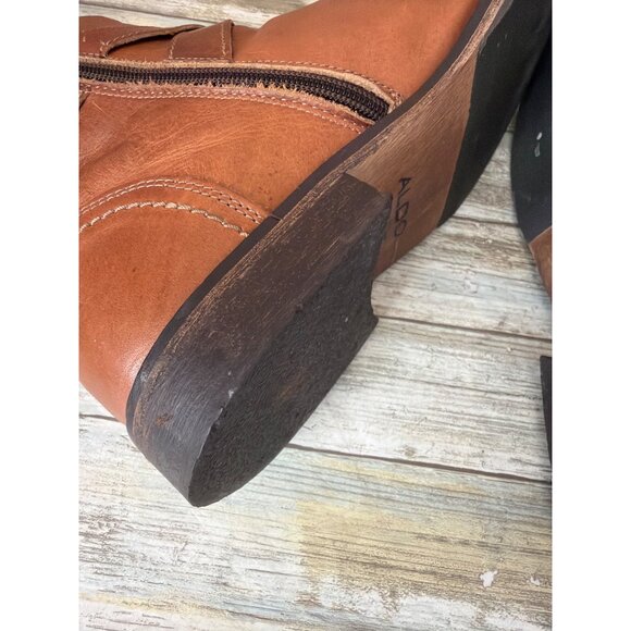 ALDO Men’s Brown Leather Ankle Boots Sz 12 Harness Buckle Zip Pre-owned Portugal - Picture 14 of 16